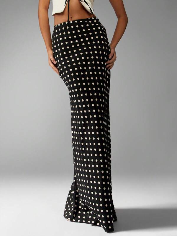 missguided MISSGUIDED High Waisted Retro Polka Dot Elegant Maxi Skirt