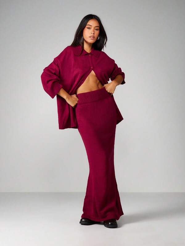 Missguided MISSGUIDED High Waisted Ribbed Knit Maxi Skirt