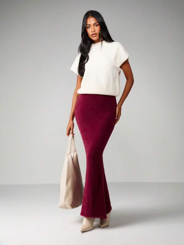 Missguided MISSGUIDED High Waisted Ribbed Knit Maxi Skirt