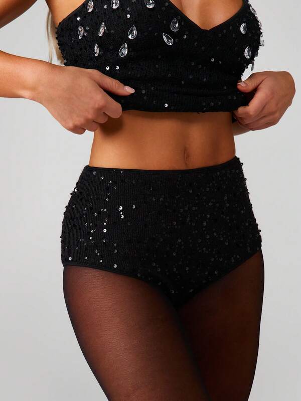 missguided MISSGUIDED High-Waisted Sequin Brief Shorts