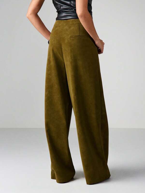 Missguided MISSGUIDED High Waisted Suede Wide Leg Trousers