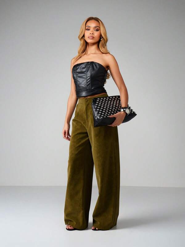 Missguided MISSGUIDED High Waisted Suede Wide Leg Trousers