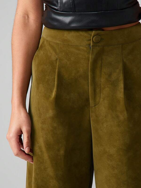 Missguided MISSGUIDED High Waisted Suede Wide Leg Trousers