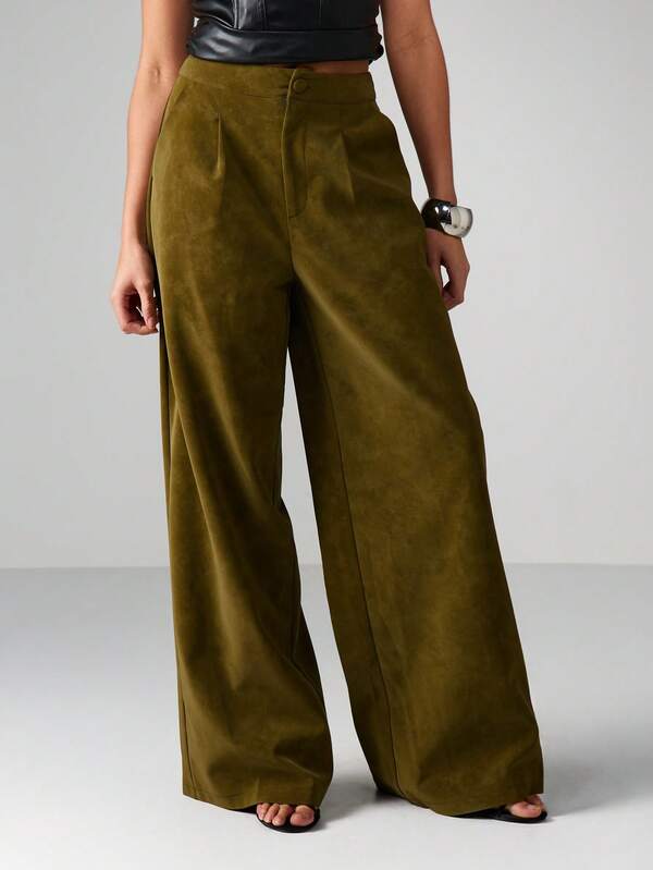 missguided MISSGUIDED High Waisted Suede Wide Leg Trousers