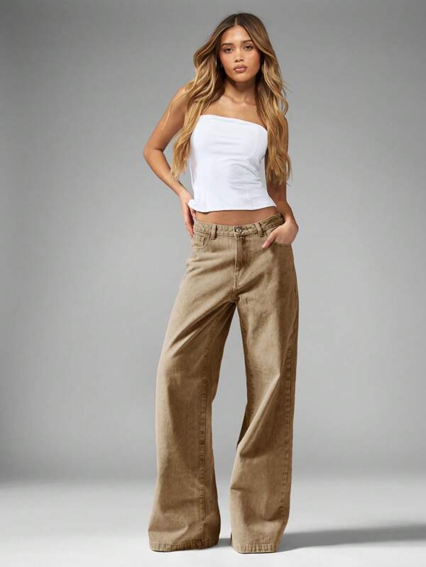 missguided MISSGUIDED High Waisted Wide Leg Jeans In Classic Retro Style