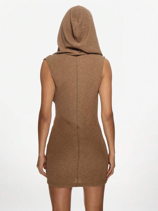 Missguided MISSGUIDED Hooded Deep Plunge Cowl Neck Sleeveless Bodycon Draped Fitted Mini Dress