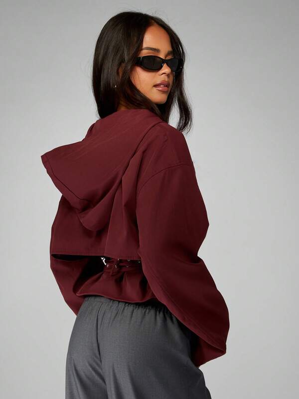 Missguided MISSGUIDED Hooded Double Breasted Cropped Trench With Belt