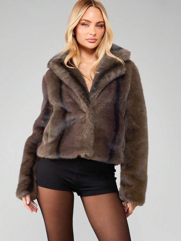 missguided MISSGUIDED Hooded Faux Fur Cropped Jacket