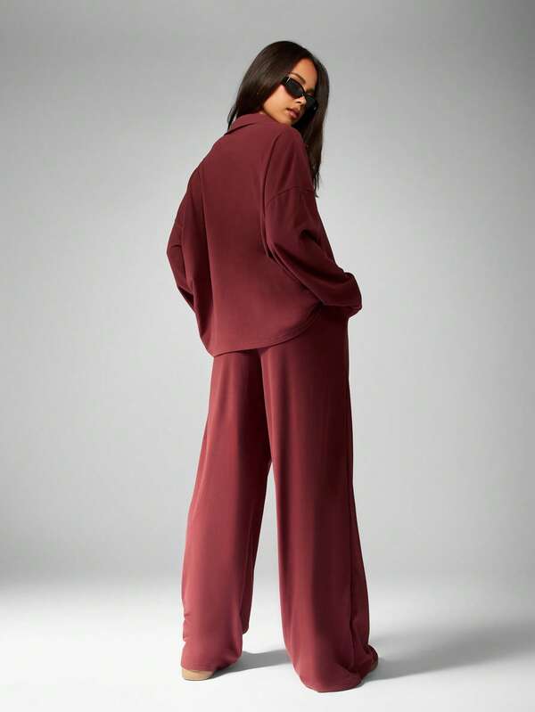 Missguided MISSGUIDED Hooded Half Zip Top With Wide Leg Palazzo Pants