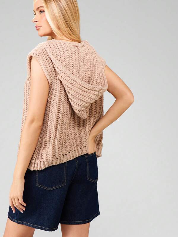 Missguided MISSGUIDED Hooded Knit Sleeveless Open Front Cardigan