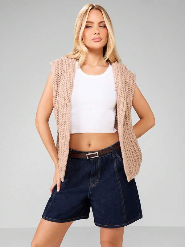 Missguided MISSGUIDED Hooded Knit Sleeveless Open Front Cardigan
