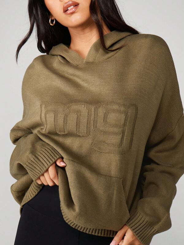 Missguided MISSGUIDED Hooded Knit Sweater With Love Text