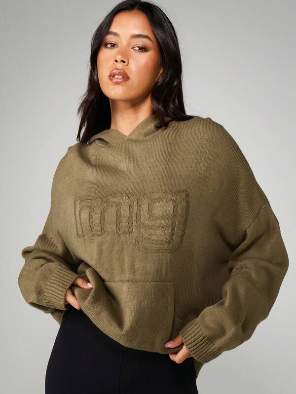 missguided MISSGUIDED Hooded Knit Sweater With Love Text
