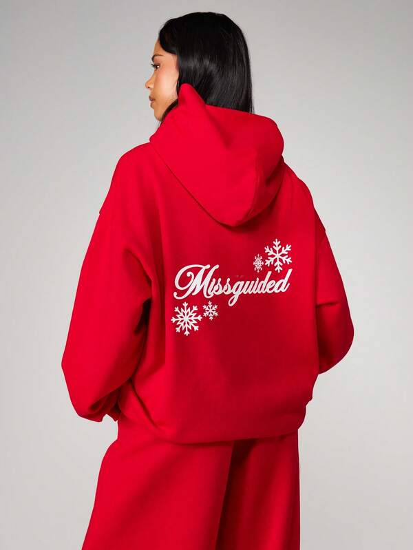 Missguided MISSGUIDED Hooded Sweatshirt With Snowflake Print