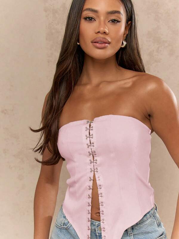 Missguided MISSGUIDED Hook And Eye Corset Strapless Bustier Crop Top