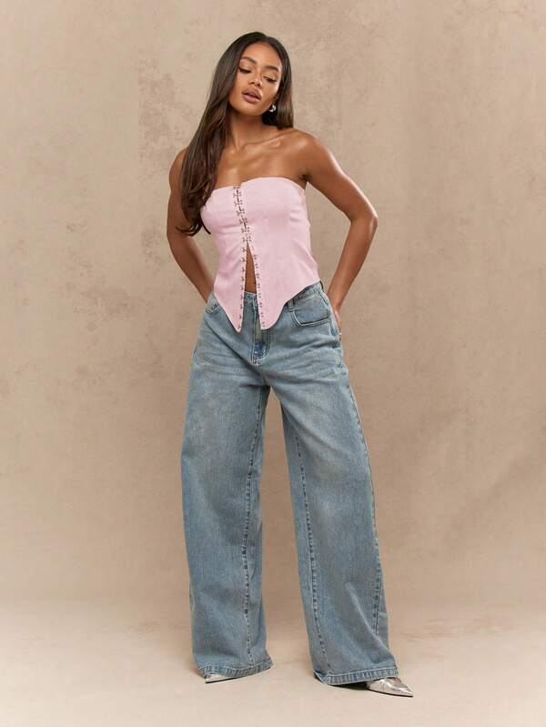 Missguided MISSGUIDED Hook And Eye Corset Strapless Bustier Crop Top