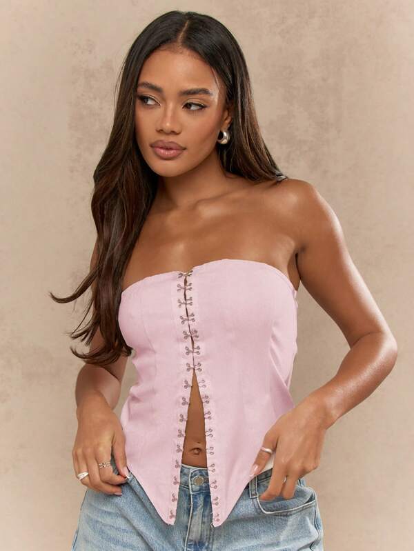 missguided MISSGUIDED Hook And Eye Corset Strapless Bustier Crop Top