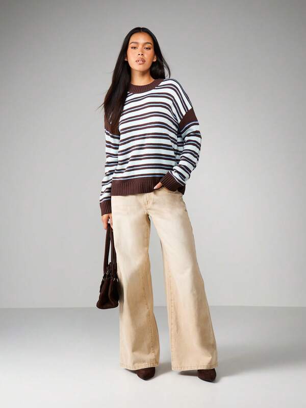 Missguided MISSGUIDED Horizontal Striped Crew Neck Knit Sweater