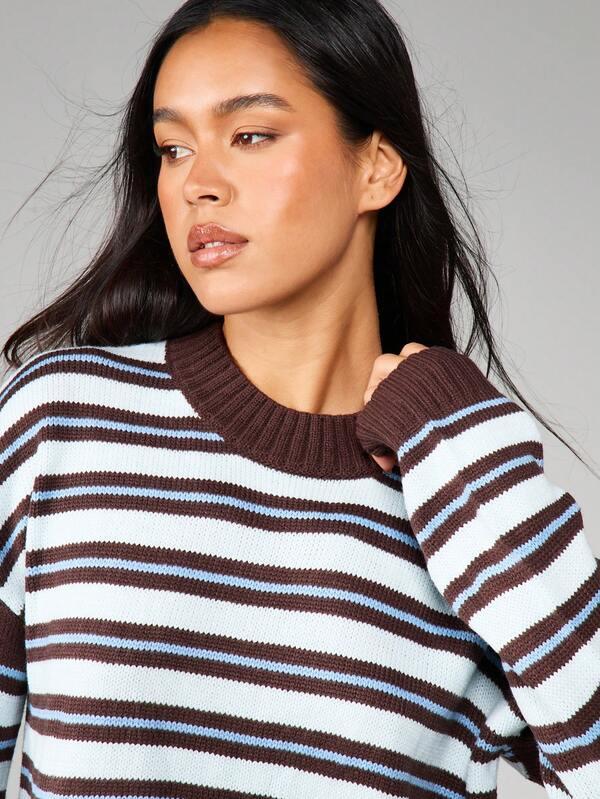 Missguided MISSGUIDED Horizontal Striped Crew Neck Knit Sweater