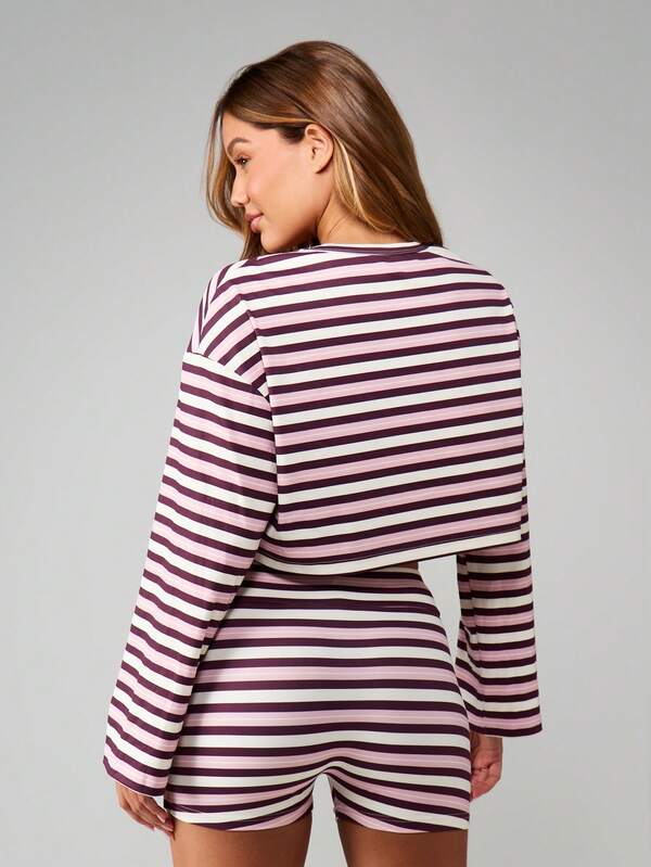 Missguided MISSGUIDED Horizontal Striped Cropped Top And Mini Shorts Set