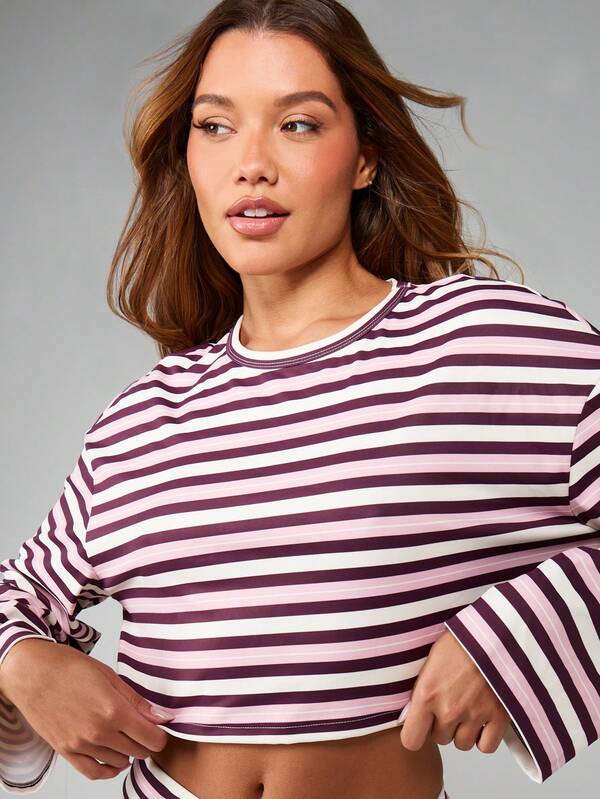 Missguided MISSGUIDED Horizontal Striped Cropped Top And Mini Shorts Set