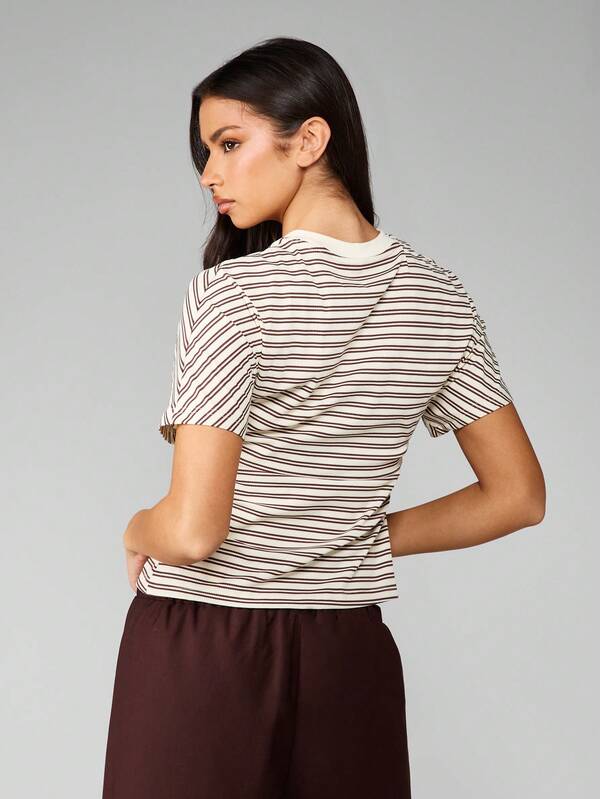 Missguided MISSGUIDED Horizontal Striped T-Shirt With Ribbed Texture