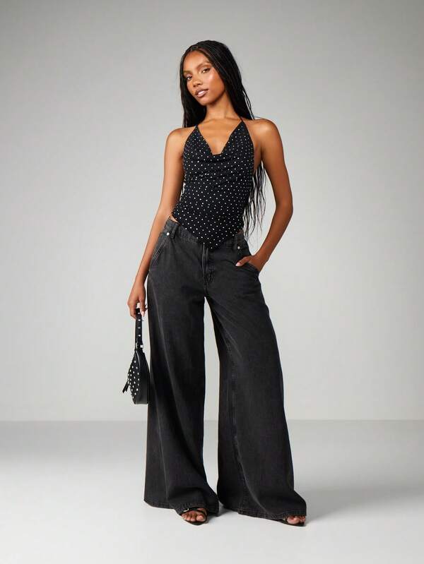 Missguided MISSGUIDED Hot Fix Mesh Halter Top With Polka Dots