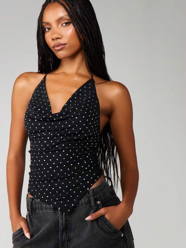 Missguided MISSGUIDED Hot Fix Mesh Halter Top With Polka Dots