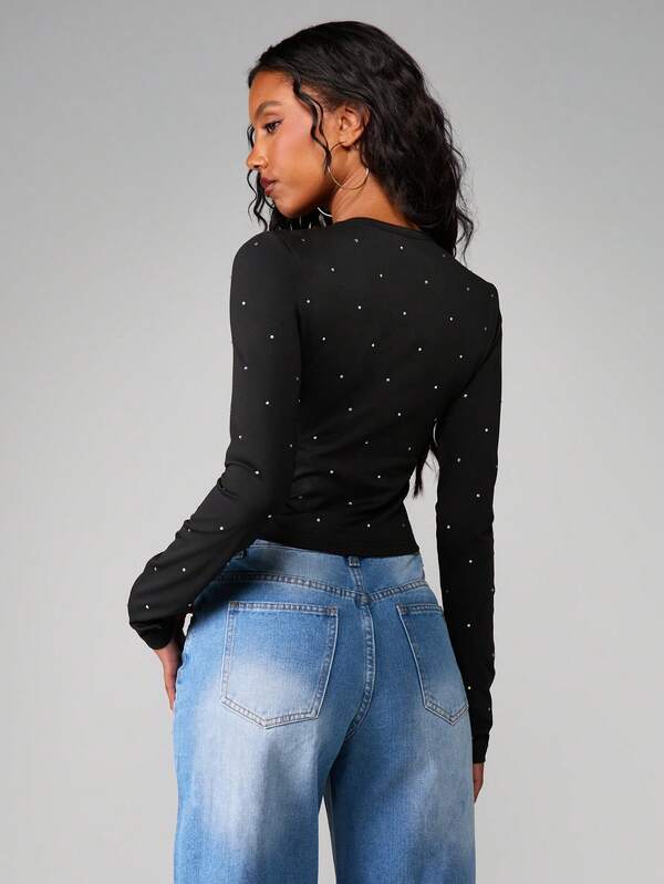 Missguided MISSGUIDED Hotfix Long Sleeve Crew Neck Tee