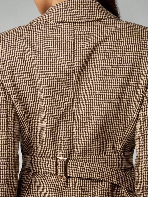 Missguided MISSGUIDED Houndstooth Belted Blazer With Gold Button Details