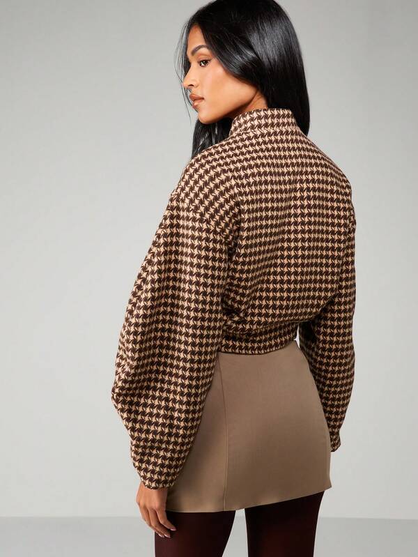 Missguided MISSGUIDED Houndstooth Pattern Cropped Jacket With Buttons