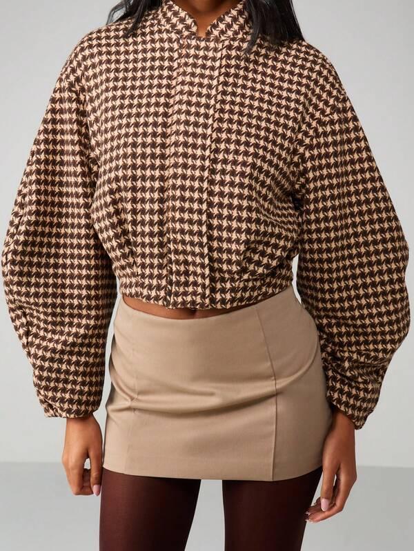 Missguided MISSGUIDED Houndstooth Pattern Cropped Jacket With Buttons