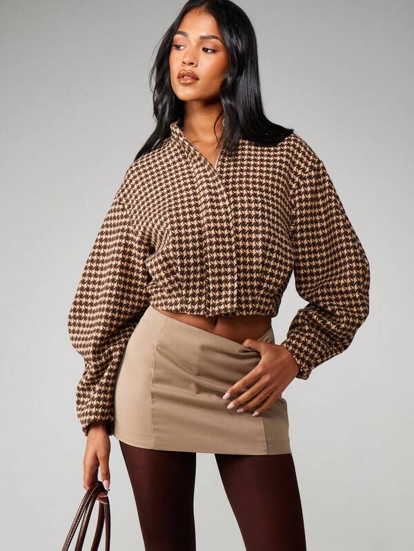 missguided MISSGUIDED Houndstooth Pattern Cropped Jacket With Buttons