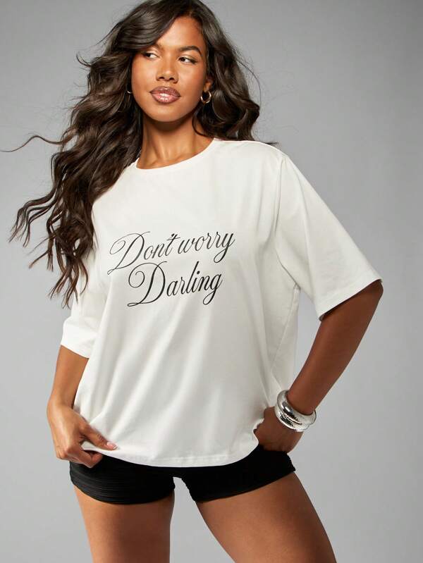 missguided MISSGUIDED Inspirational Message Oversized Script Design T-Shirt
