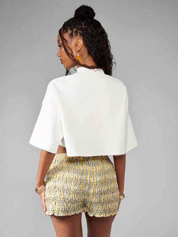 Missguided MISSGUIDED Italian Lemon Print Mock Neck Crop T-Shirt