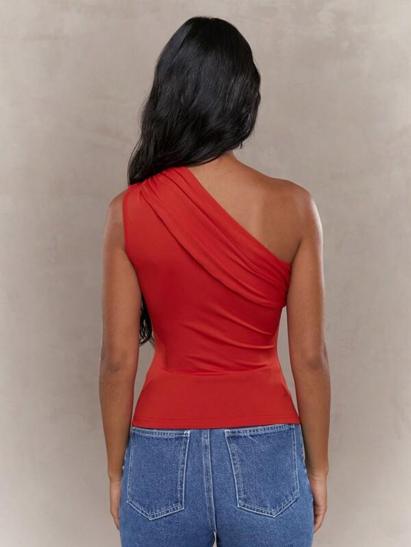 Missguided MISSGUIDED Jersey Asymmetric One Shoulder Ruched Sleeveless Top