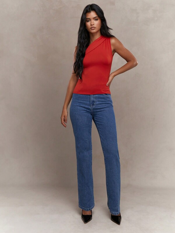 Missguided MISSGUIDED Jersey Asymmetric One Shoulder Ruched Sleeveless Top