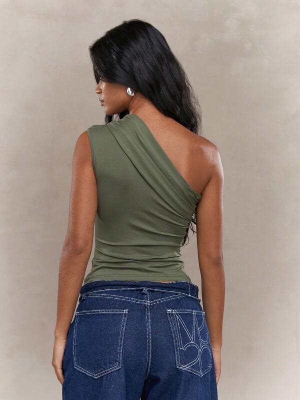 Missguided MISSGUIDED Jersey Asymmetric One Shoulder Ruched Sleeveless Top