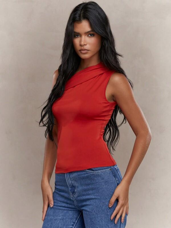 missguided MISSGUIDED Jersey Asymmetric One Shoulder Ruched Sleeveless Top