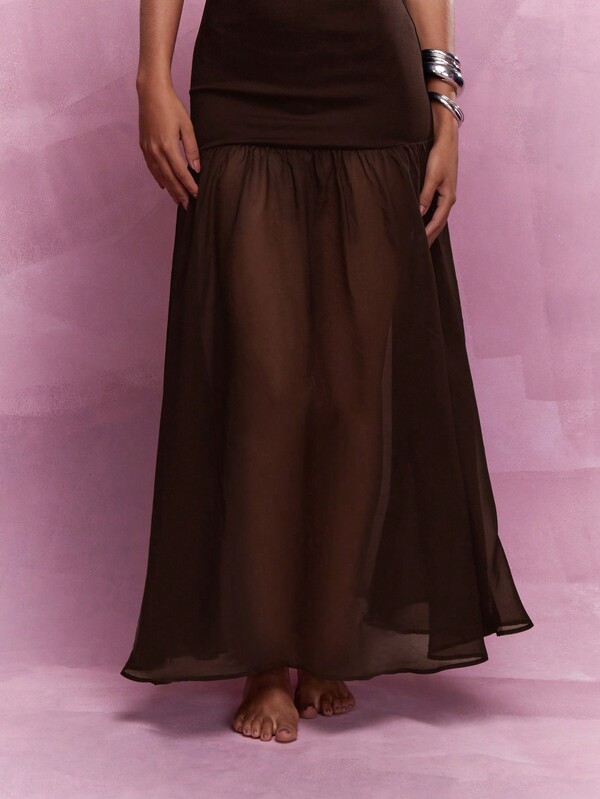 Missguided MISSGUIDED Jersey Bandeau Long Sheer Ruffle Hem Maxi Dress