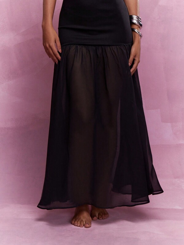 Missguided MISSGUIDED Jersey Bandeau Long Sheer Ruffle Hem Maxi Dress