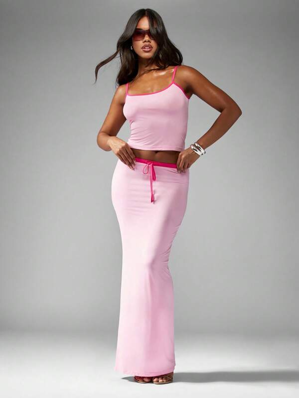 missguided MISSGUIDED Jersey Cami Crop Top Maxi Skirt Two Piece Outfit Set