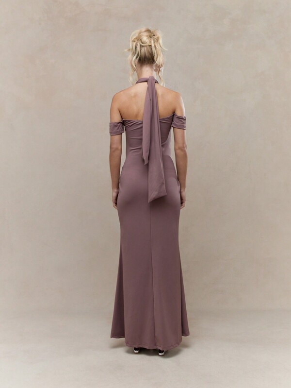 Missguided MISSGUIDED Jersey Halter Neck Knot Detailed Waist Bardot Maxi Dress