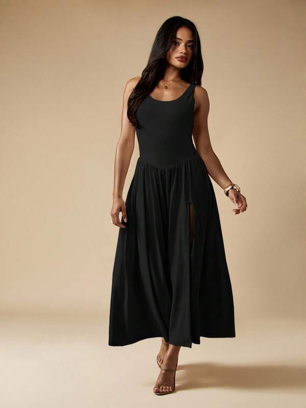 Missguided MISSGUIDED Jersey Midi Dress With Flared Skirt And Side Split