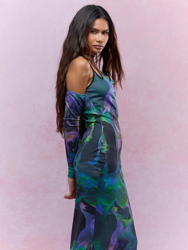 Missguided MISSGUIDED Jersey Printed Marble Maxi Dress