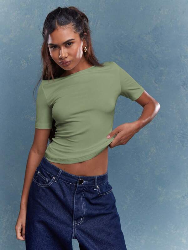 missguided MISSGUIDED Jersey Round Neck Fitted T-Shirt