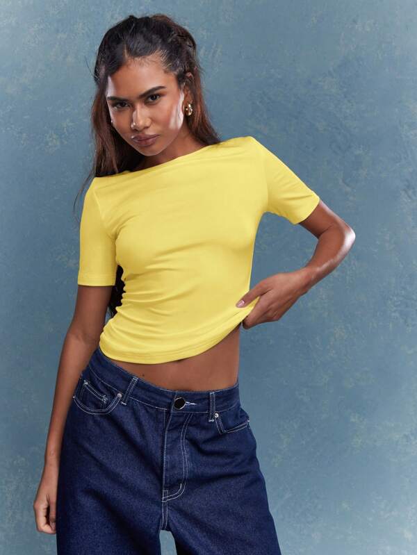 missguided MISSGUIDED Jersey Round Neck Fitted T-Shirt