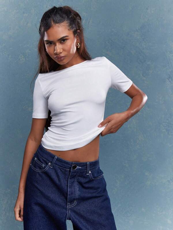 missguided MISSGUIDED Jersey Round Neck Fitted T-Shirt