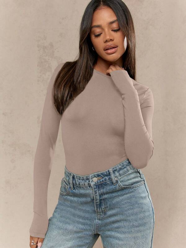 Missguided MISSGUIDED Jersey Round Neck Long Sleeves Bodysuit