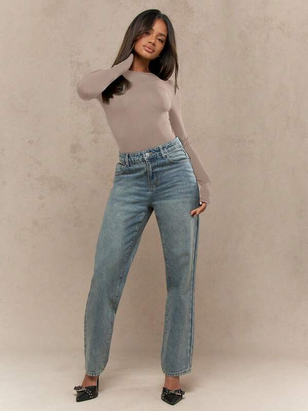 Missguided MISSGUIDED Jersey Round Neck Long Sleeves Bodysuit